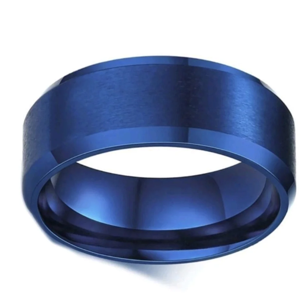 Matte Blue High Polish Stainless Steel Classic Plain Ring Wedding Band Men-Women